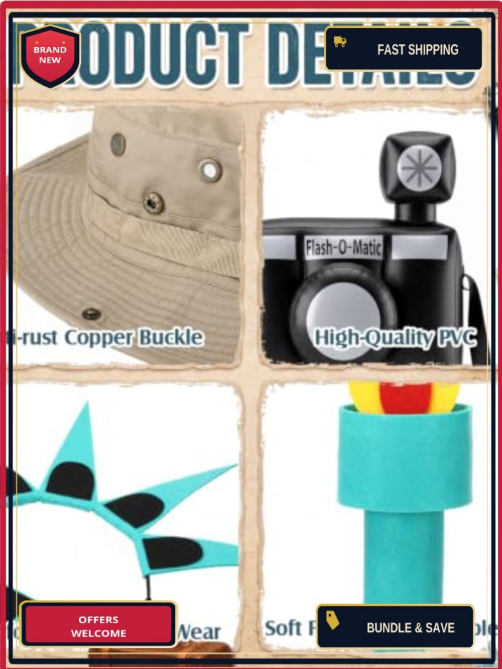 Statue of Liberty & Tourist Costume Kit Set Felt Polyester Cosplay